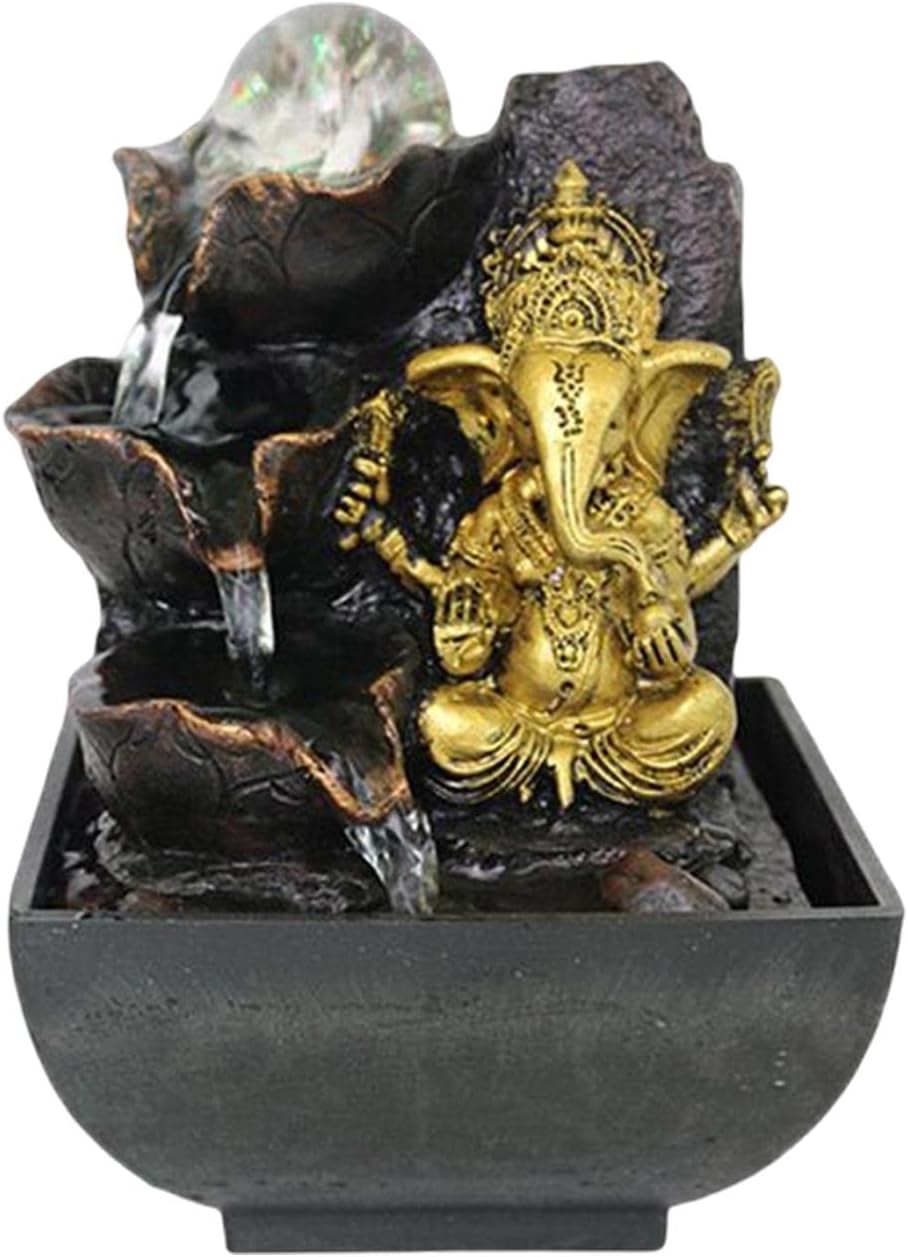 Buddha Ganesha Statue Water Fountain Decor 13x13x18cm