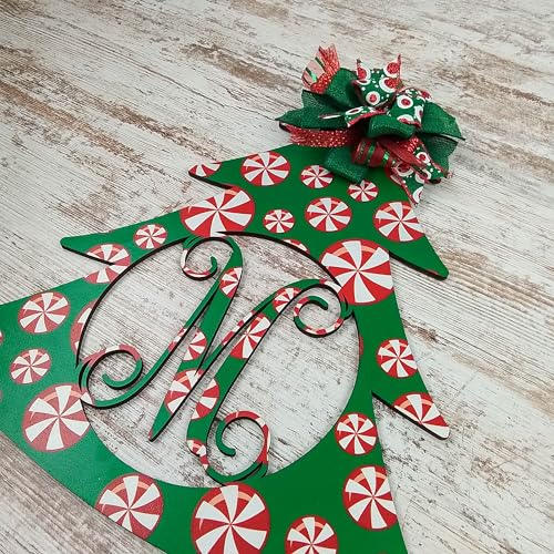 Christmas Tree Monogram Door Hanger with Bow