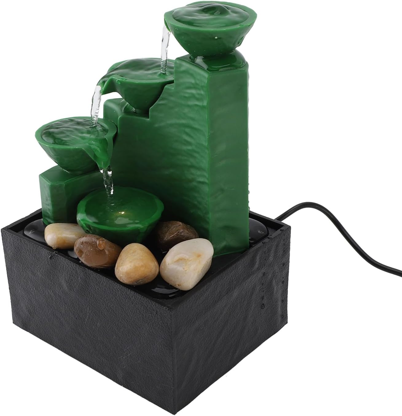 Tabletop Fountain Ornament with LED Light Emerald Green