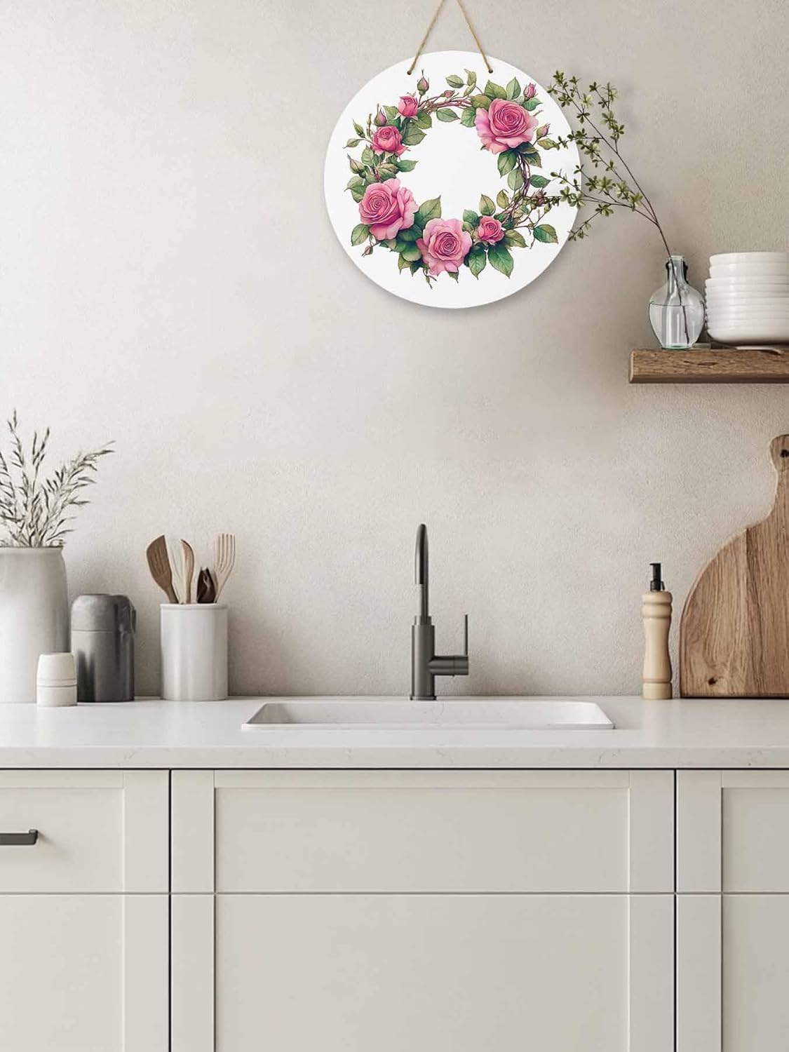 Welcome Sign with Red Rose Wreath Door Decor 10 Inch