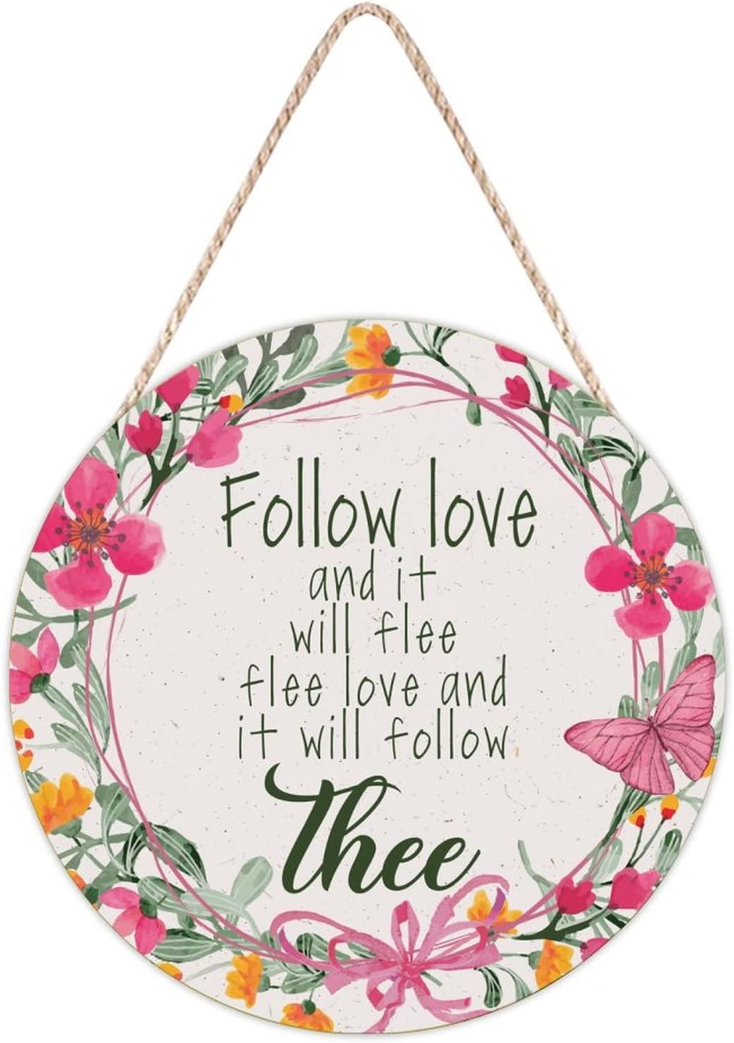 Farmhouse Front Door Hanger Vintage Floral Wreath Wood Sign