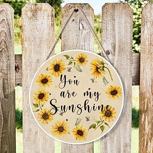 Farmhouse Front Door Hanger Vintage Sunflower Wreath Bee Wood Sign