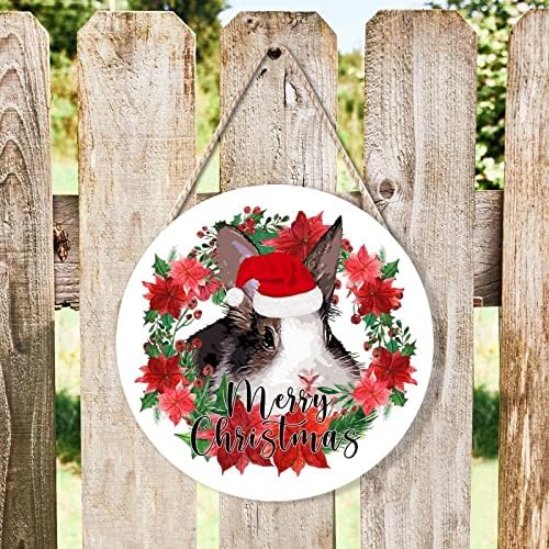 Cute Christmas Rabbit Door Hanger with Holly Wreath