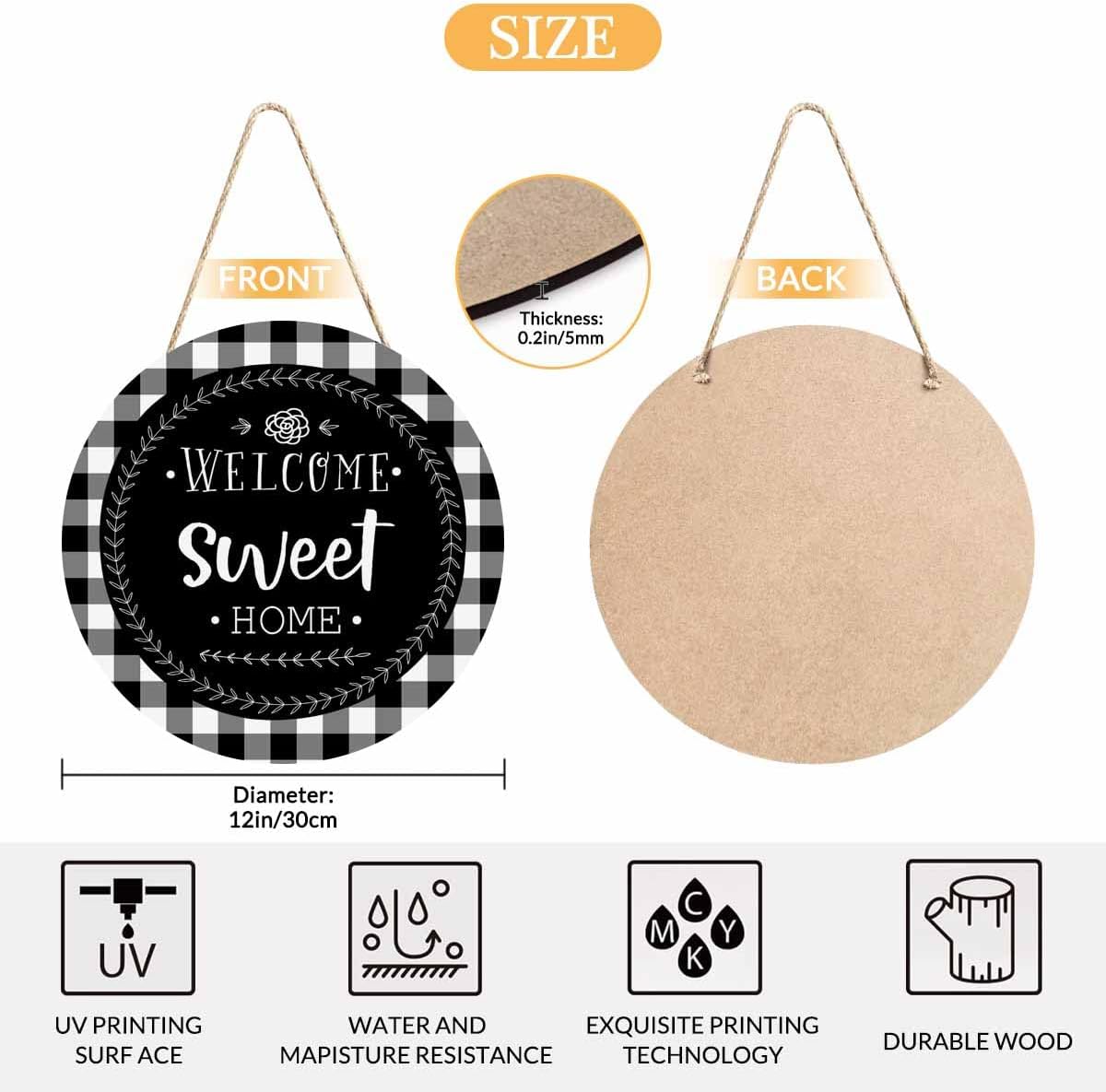 Welcome Wreath for Front Door Porch 12in Round Wall Decor