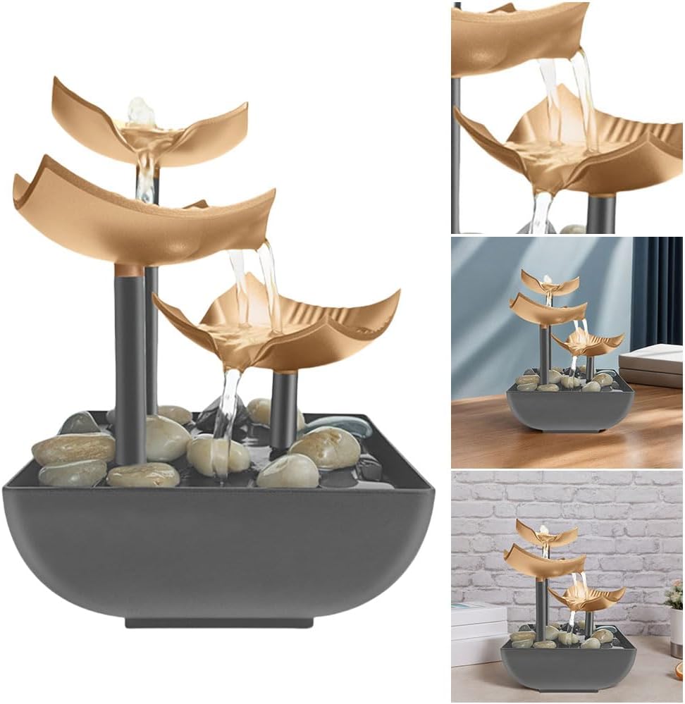 Tabletop Water Fountain with LED Light Indoor Zen Decor