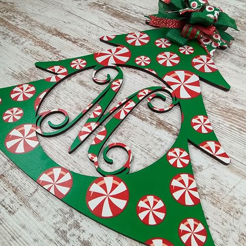 Christmas Tree Monogram Door Hanger with Bow