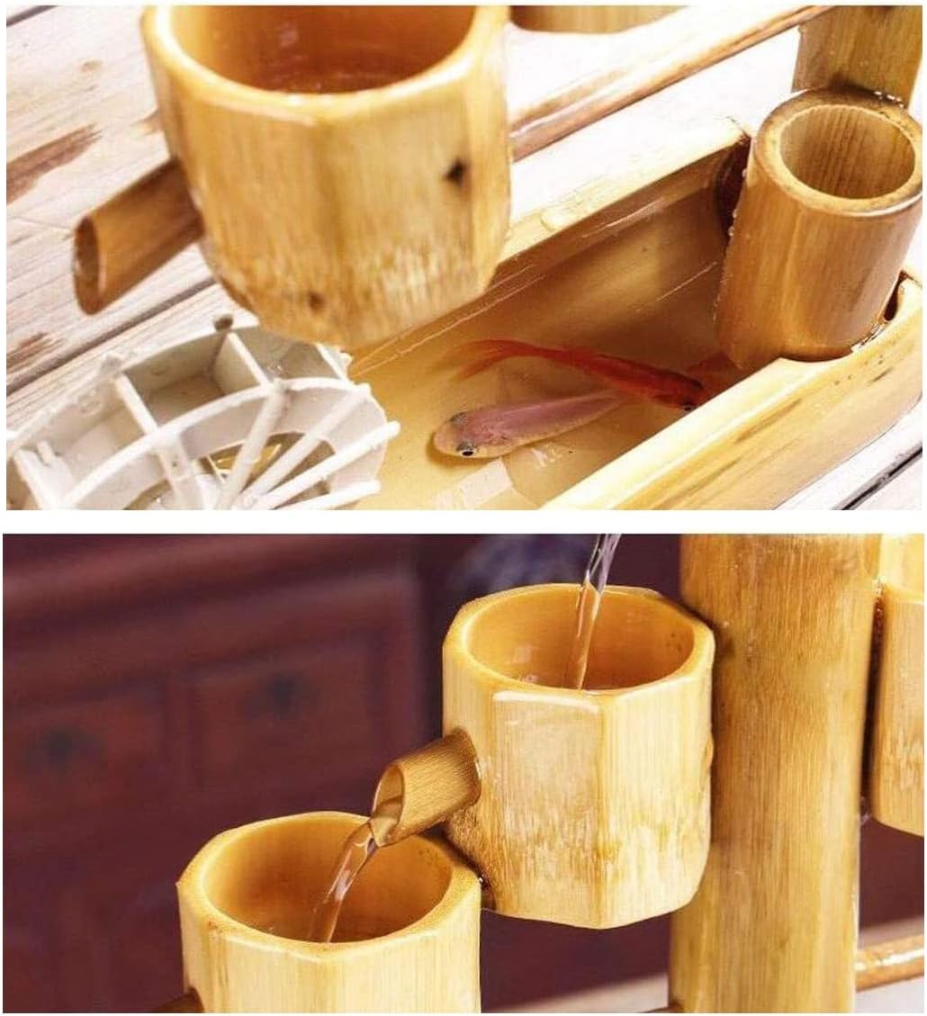 Bamboo Tabletop Fountain with Flowing Water Humidifier Decor