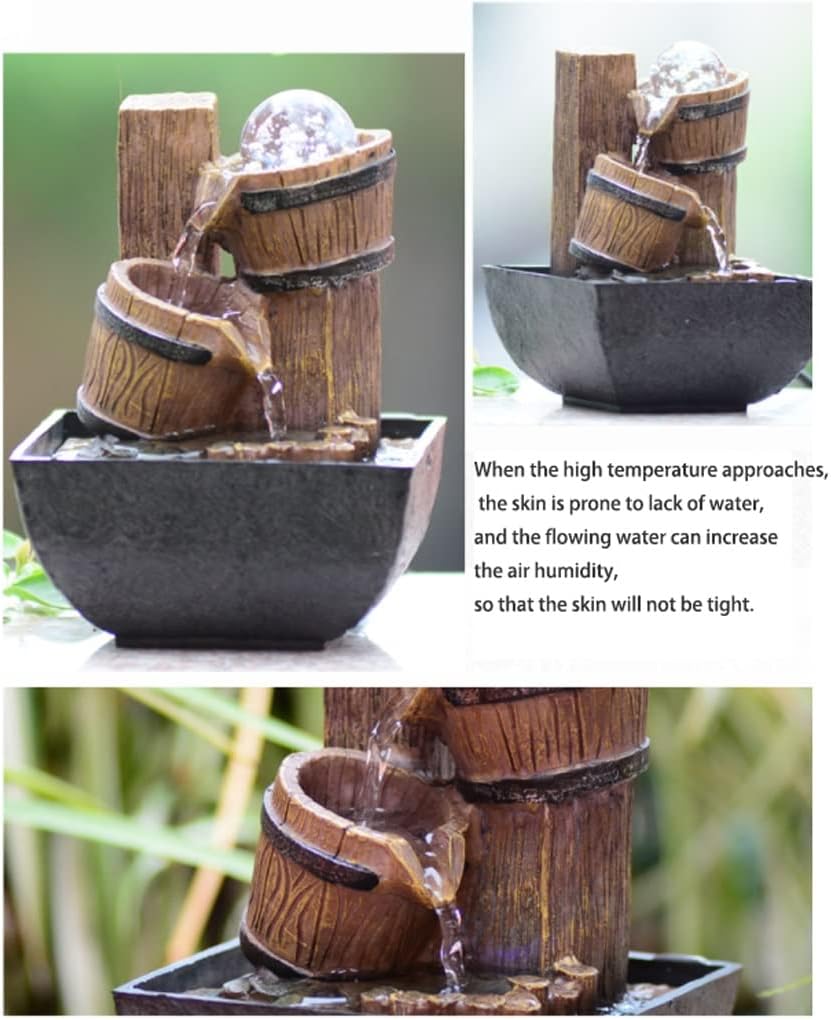 BIOMICE Tabletop Water Fountain with Lights and Cascading Waterfall for Home Office Desk Relaxation