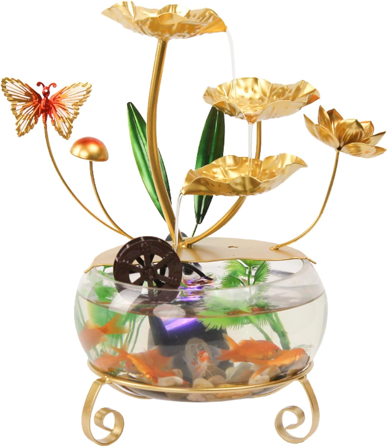 Modern Lotus Leaf Tabletop Fountain with LED Light and Butterfly Design