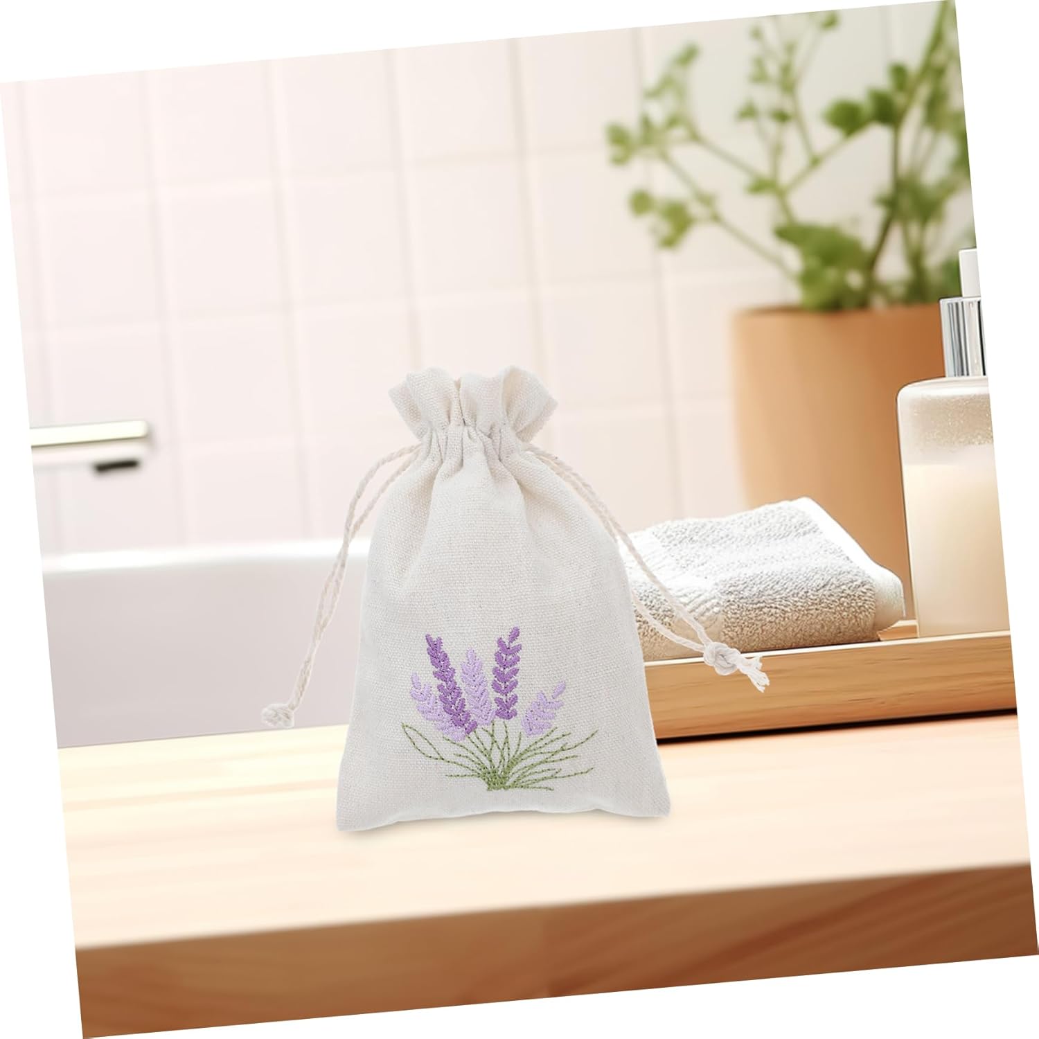 Cabilock Lavender Cotton Drawstring Sachet Bags 10 Pack