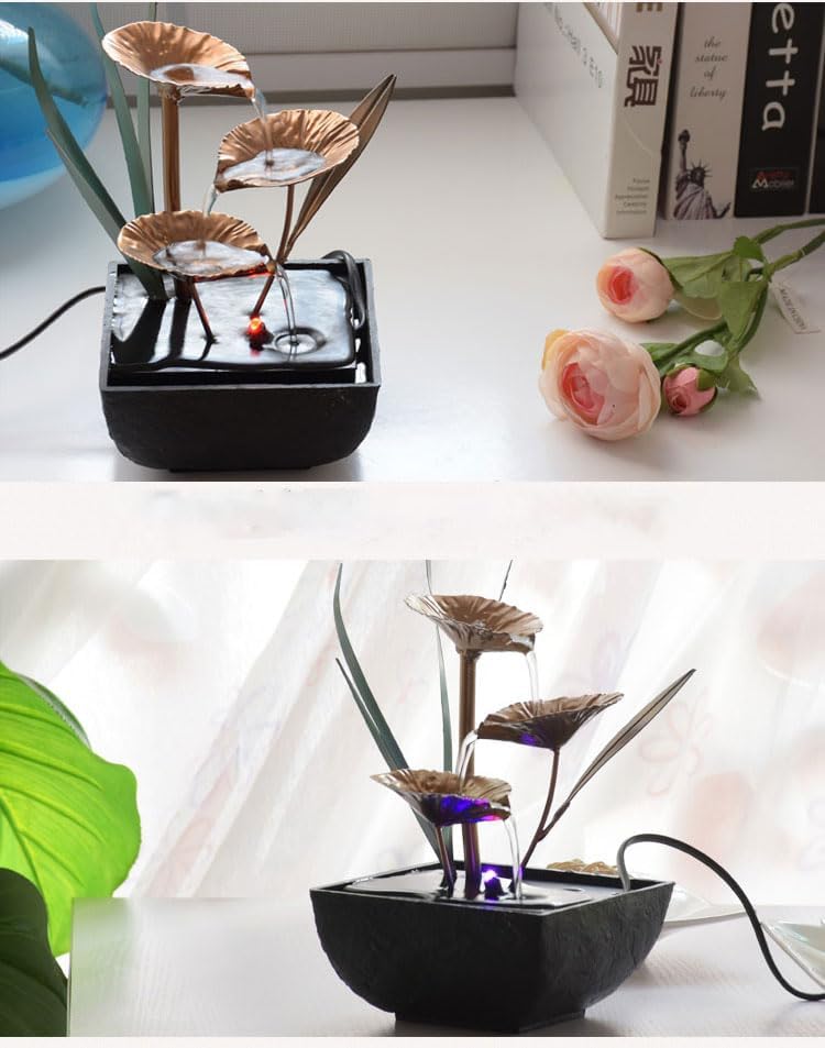 Generic BTMDECOR Small Tabletop Fountain Indoor Home Decor Accent Living Room Bedroom Kitchen Bathroom Office Gold