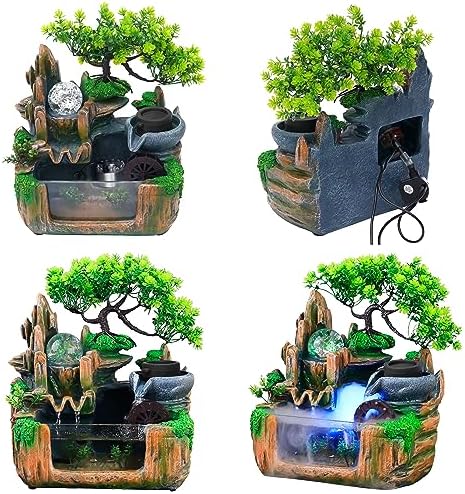 10 Inch Bonsai Tree Water Fountain with LED Light and Atomizer