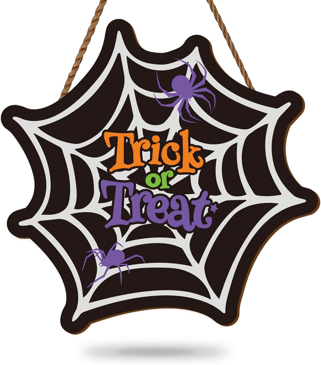 Whaline Halloween Spider Web Door Sign Wooden Hanging Welcome Wreath
