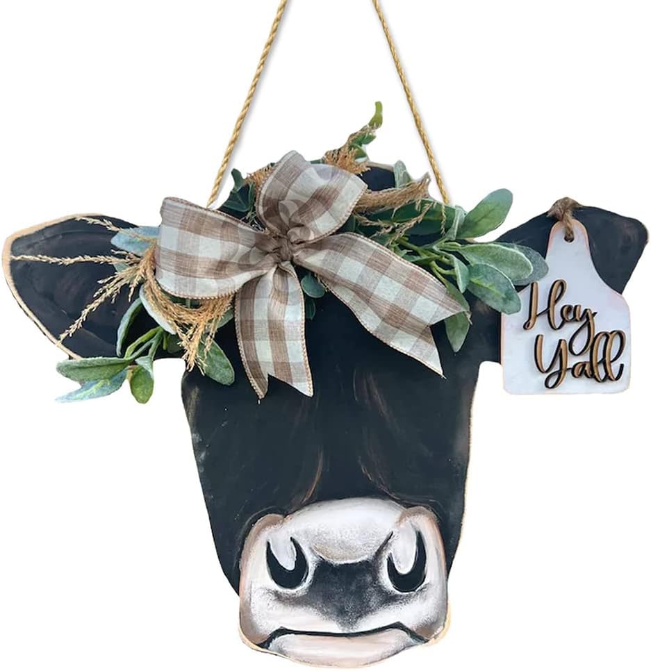 Cow Head Door Wreath Welcome Sign Farmhouse Decor