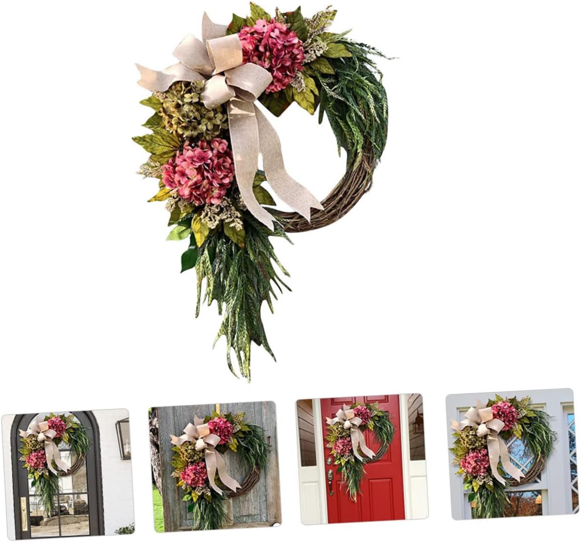 Cabilock White Hydrangea Garland Wreath Decor Front Door Hanger