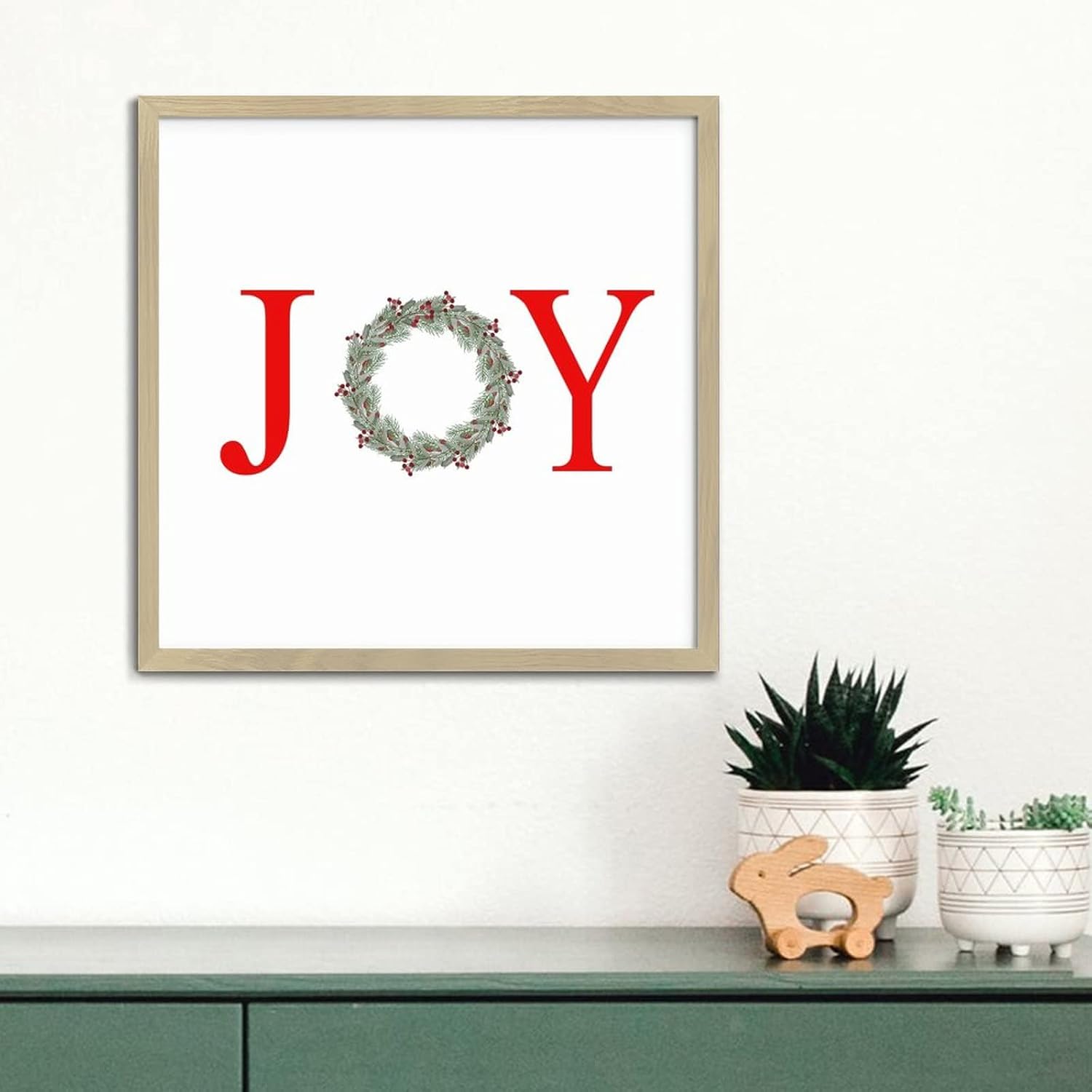 Letter Joy Winter Door Hanger Wreath Wood Framed Sign