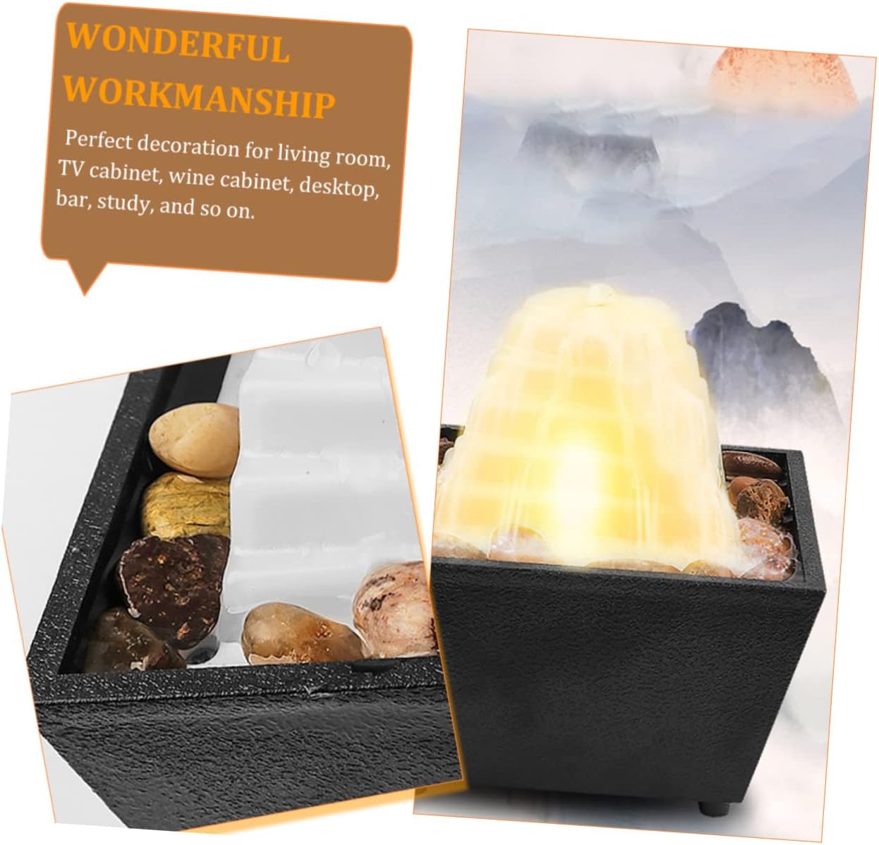 1set Relaxing Desk LED Lighted Fountain for Zen Room Decor