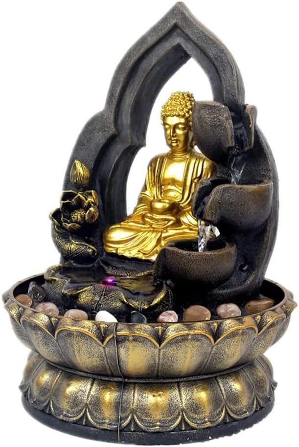 118 Inch Buddha Fountain with LED Light and Natural River Stones