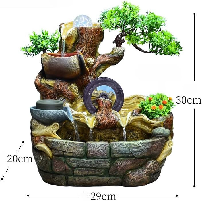 1495 Inch Indoor Tabletop Fountain with 4-Tier Waterfall and 10 Natural Crystals