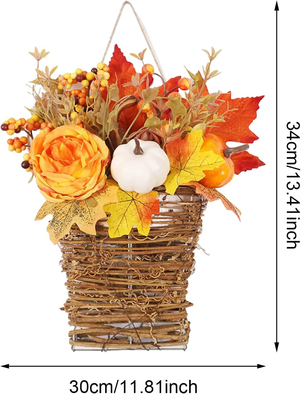 Autumn Door Wreath with Flowers and Decorative Elements