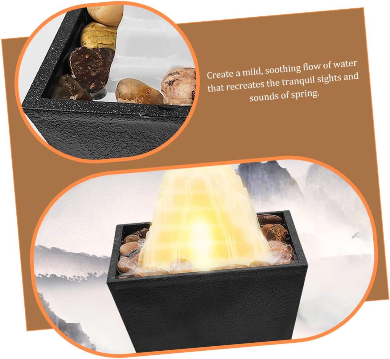 1set Relaxing Desk LED Lighted Fountain for Zen Room Decor
