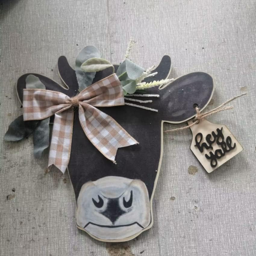 Cow Head Door Wreath Welcome Sign Farmhouse Decor