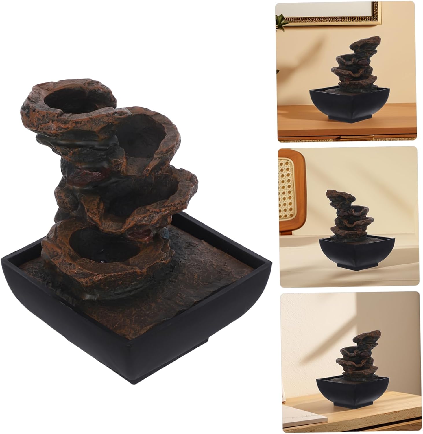 110v Indoor Desktop Water Fountain with LED Light and Natural Waterfall Sounds