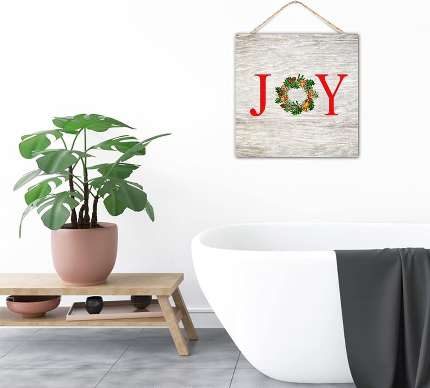 CustonCares Joy Christmas Flowers Wreath Wooden Sign