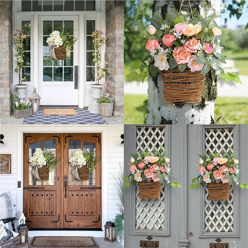 Cream Hydrangea Hanger Basket Wreath for Home Decor
