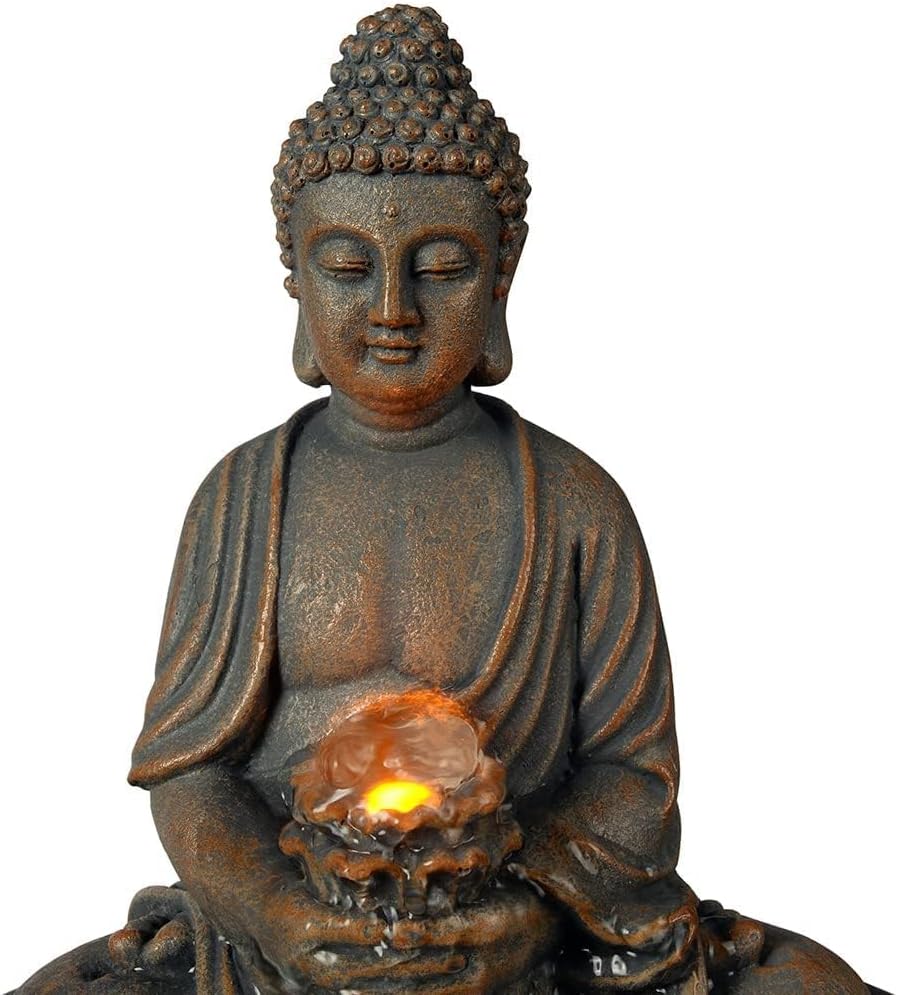 Kalona Zen Tabletop Buddha Fountain with LED and Rolling Ball