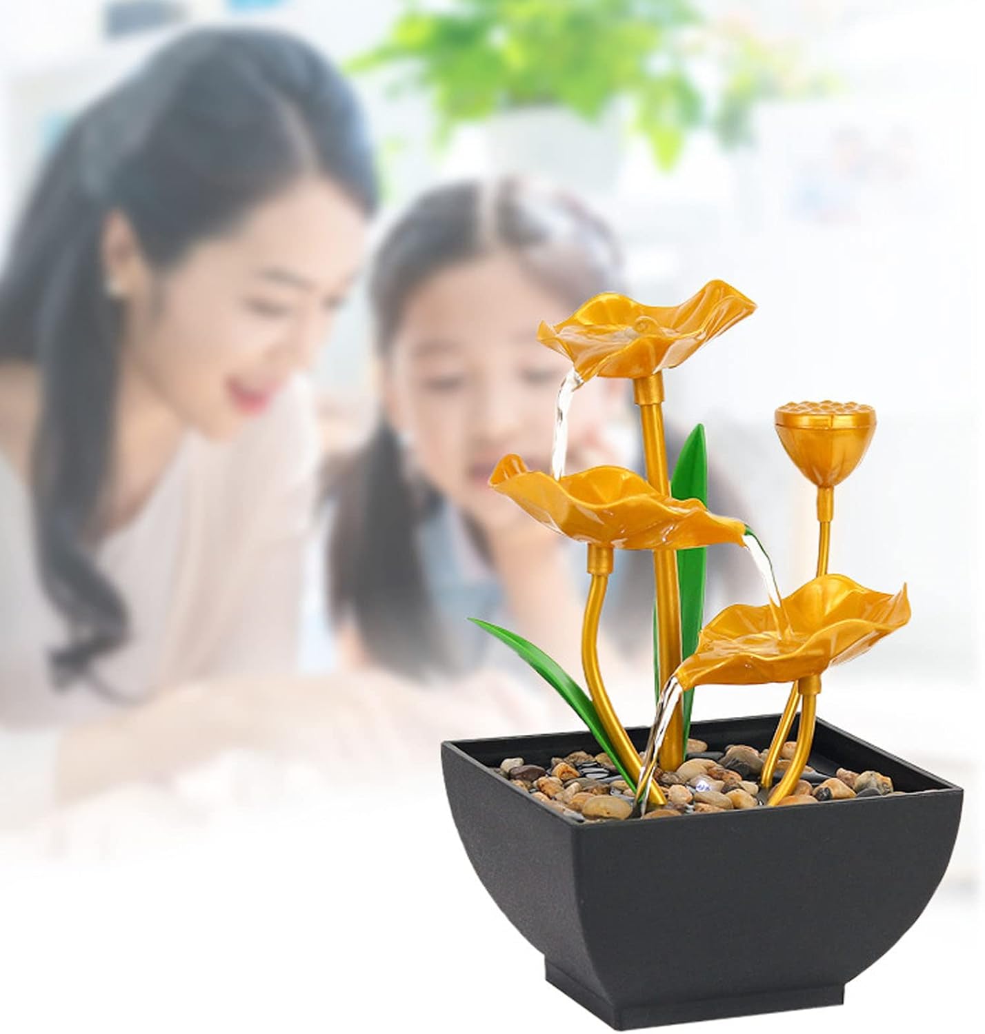 Tabletop Fountain with Triple Design and LED Lights