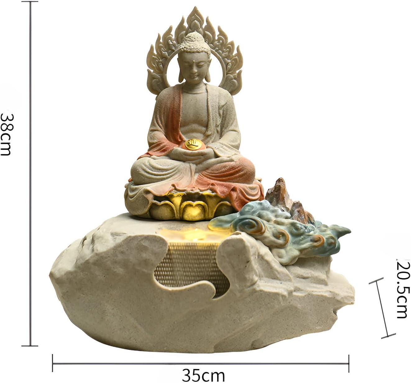 Zen Buddha Tabletop Fountain with LED Lights and Crystals