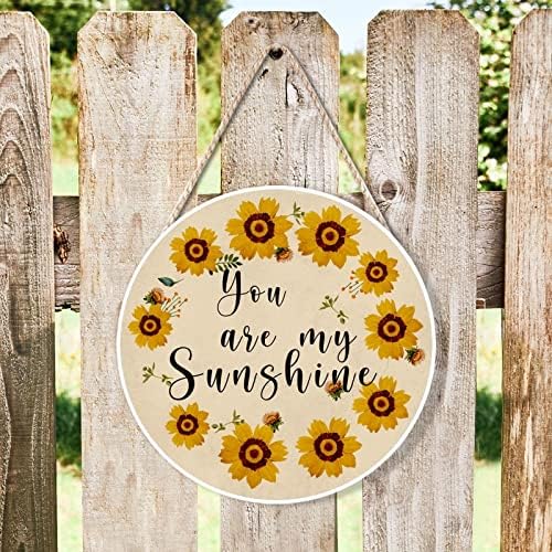 Farmhouse Front Door Hanger Vintage You Are My Sunshine Sunflower Wreath Bee Wood Sign Decor
