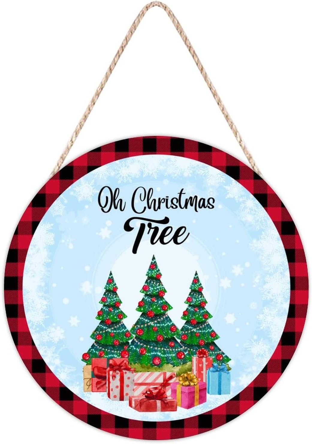 Farmhouse Door Hanger 12x12in Wood Sign Snowflake Christmas Tree