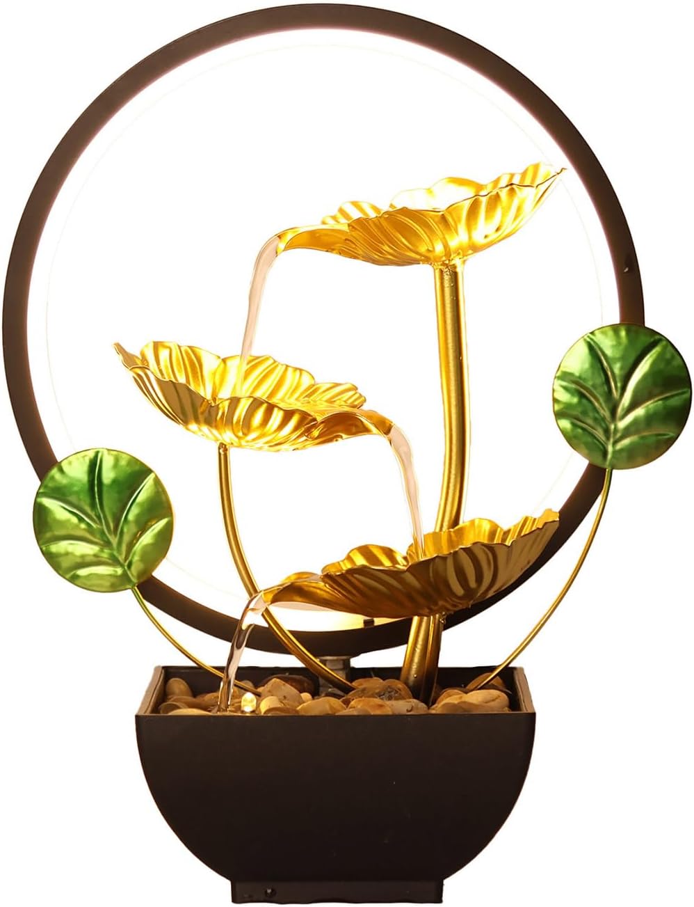 Elegant 3 Tiered Indoor Tabletop Fountain with LED Light and Natural Stones