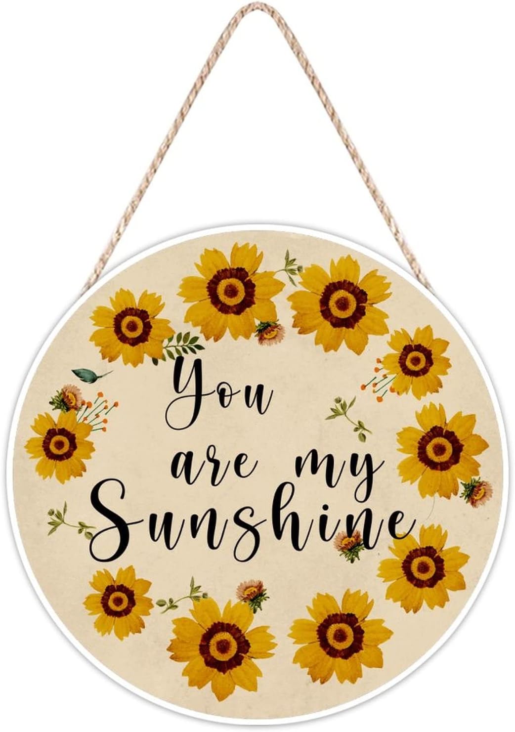 Farmhouse Front Door Hanger Vintage Sunflower Wreath Bee Wood Sign for Kids Girls Women 12x12in