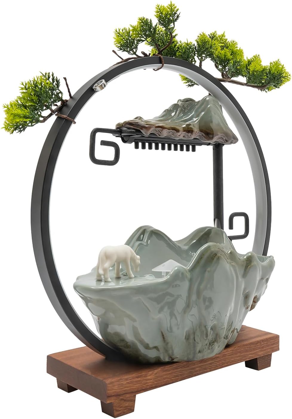 PROYONGOO Indoor Waterfall Fountain with LED Light and Artificial Plant