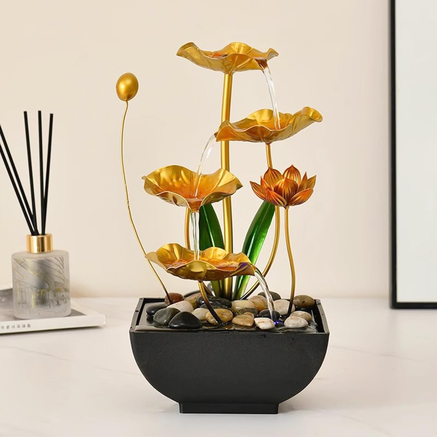 4 Layer Metal Lotus Tabletop Water Fountain for Home Office Decor