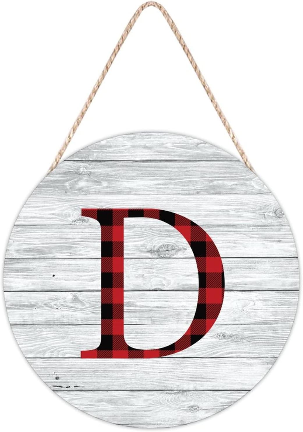 Farmhouse Front Door Hanger Red Black Buffalo Plaid Christmas Monogram Alphabet D Wood Sign