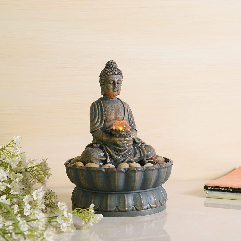 Kalona Zen Tabletop Buddha Fountain with LED and Rolling Ball