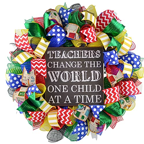 Teacher Christmas Wreath - Red Blue Green Yellow Black