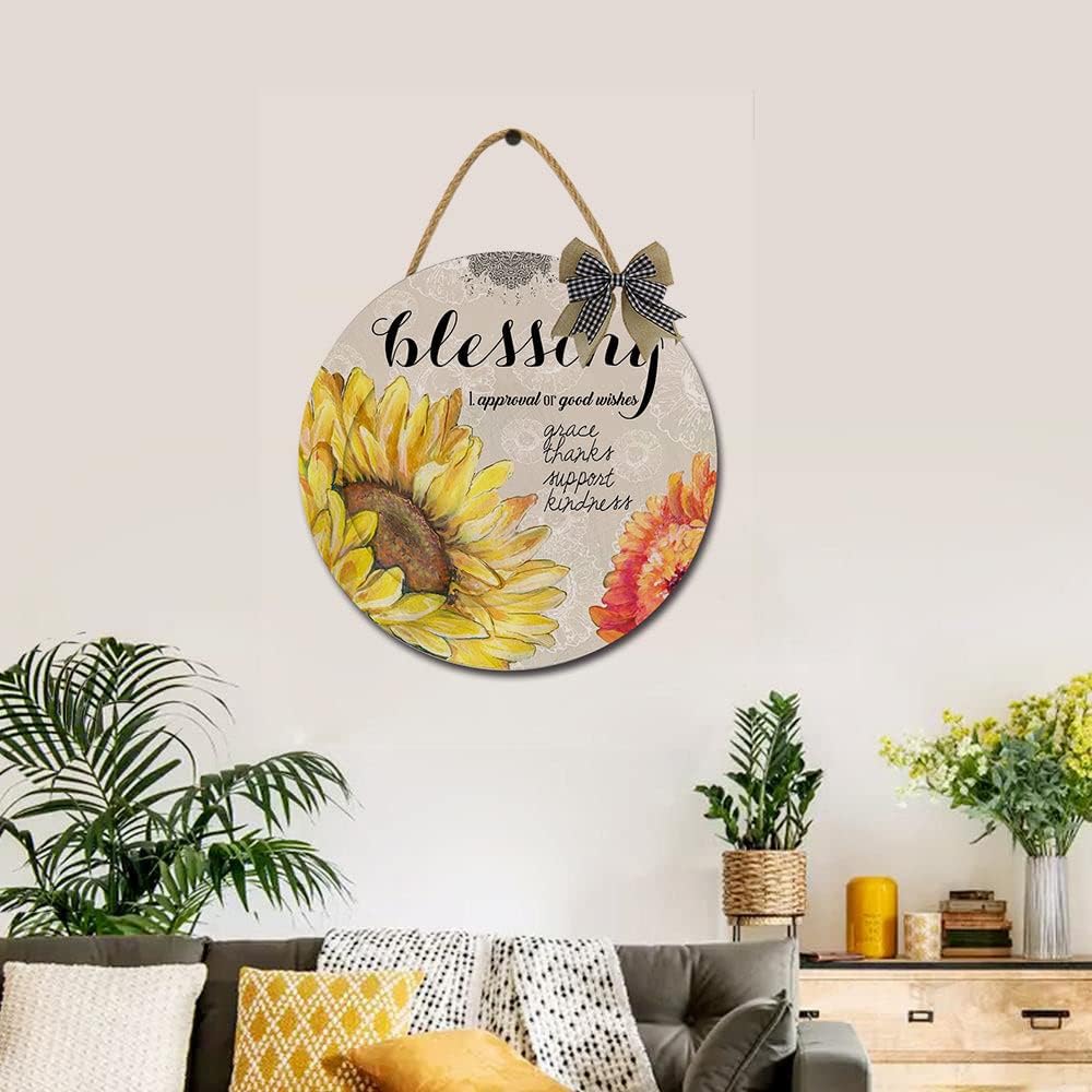 Rustic Round Wooden Door Sign 12 Inches Farmhouse Decor