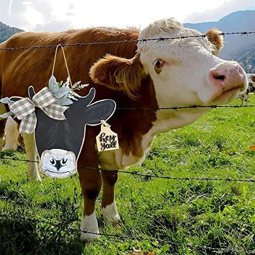 Cow Head Door Wreath Welcome Sign Farmhouse Decor