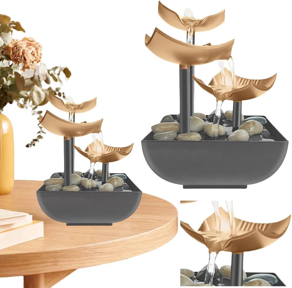 Tabletop Water Fountain with LED Light Indoor Zen Decor