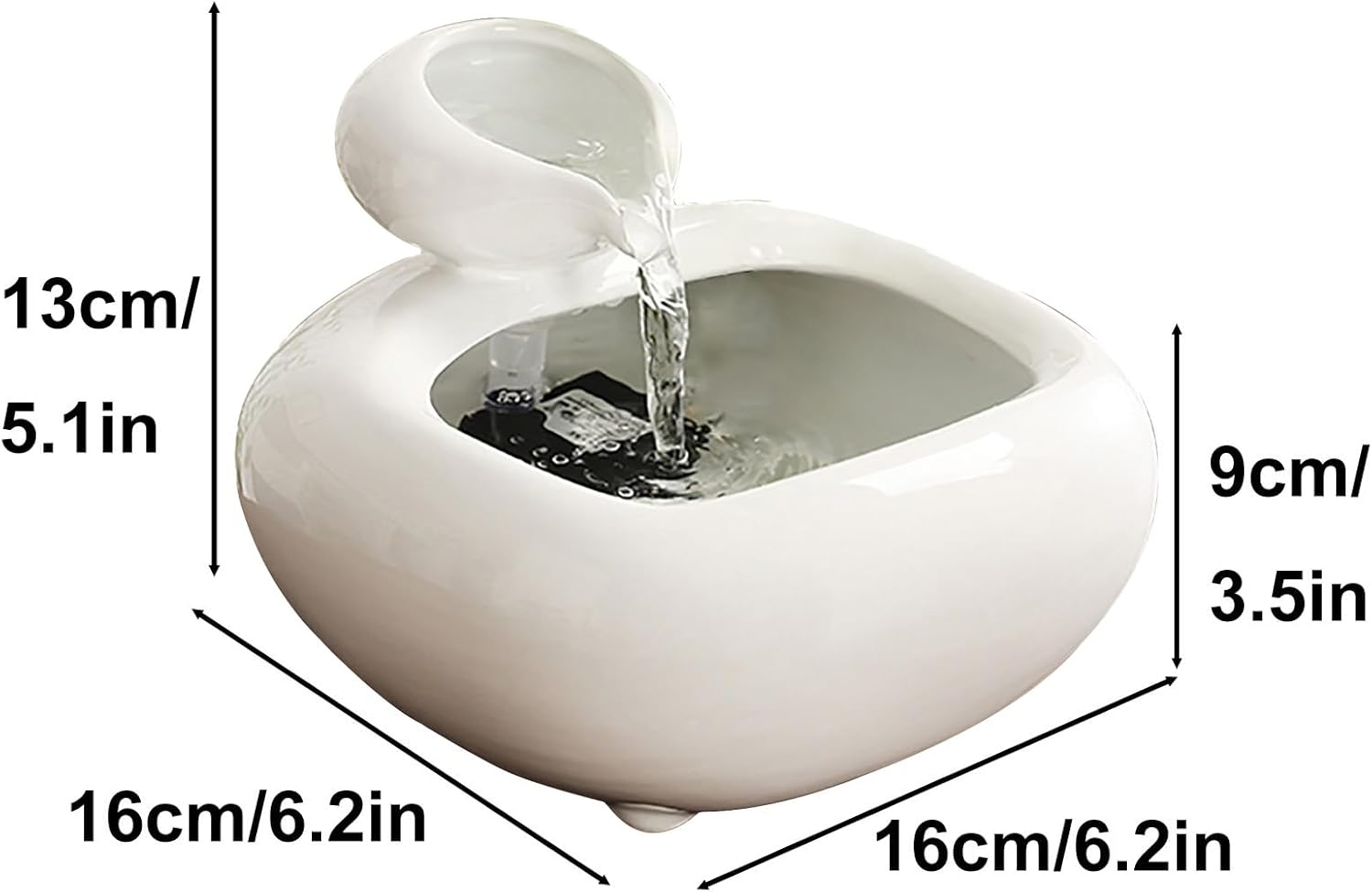 Ceramic Indoor Fountain with Anti-Dry Burn Pump