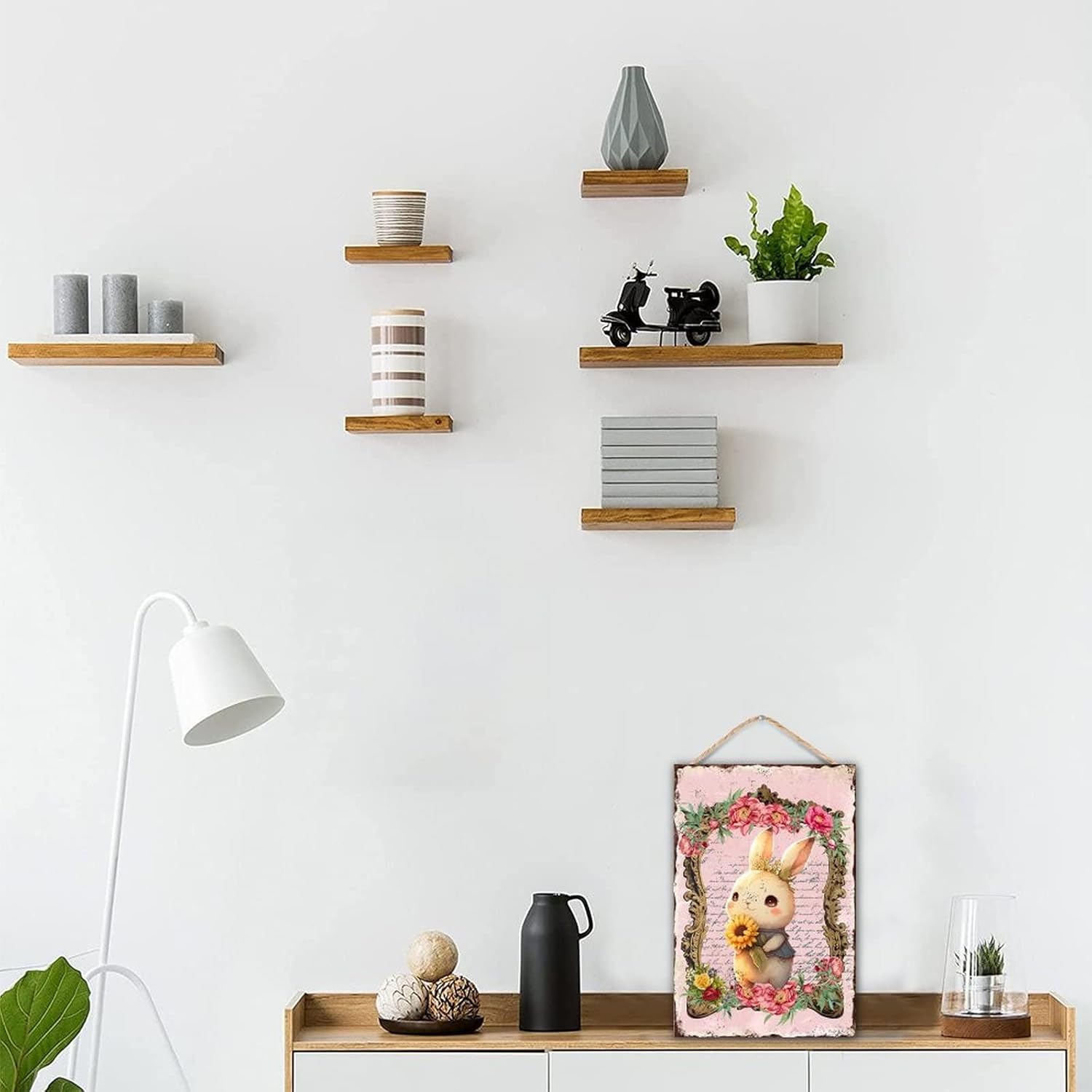 Easter Bunny Rabbit Welcome Sign for Front Door Decor