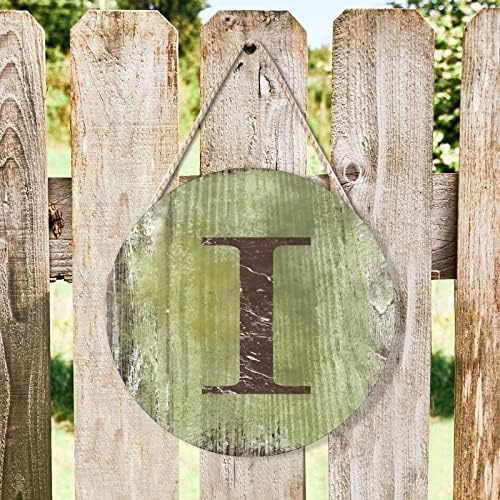 Farmhouse Front Door Hanger Distressed Green Wood Initial I Sign