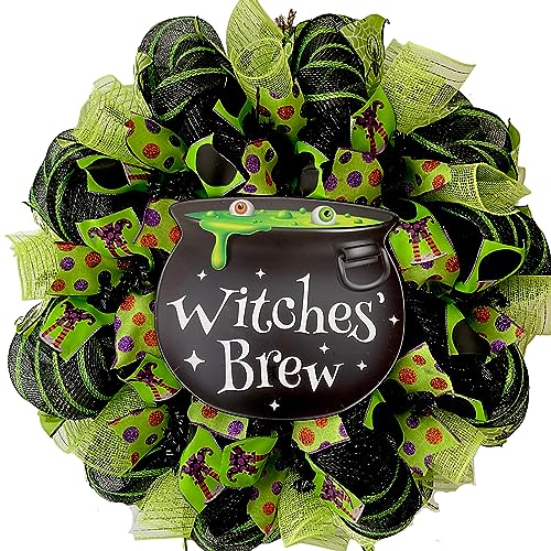 Witches Brew Cauldron Halloween Mesh Wreath