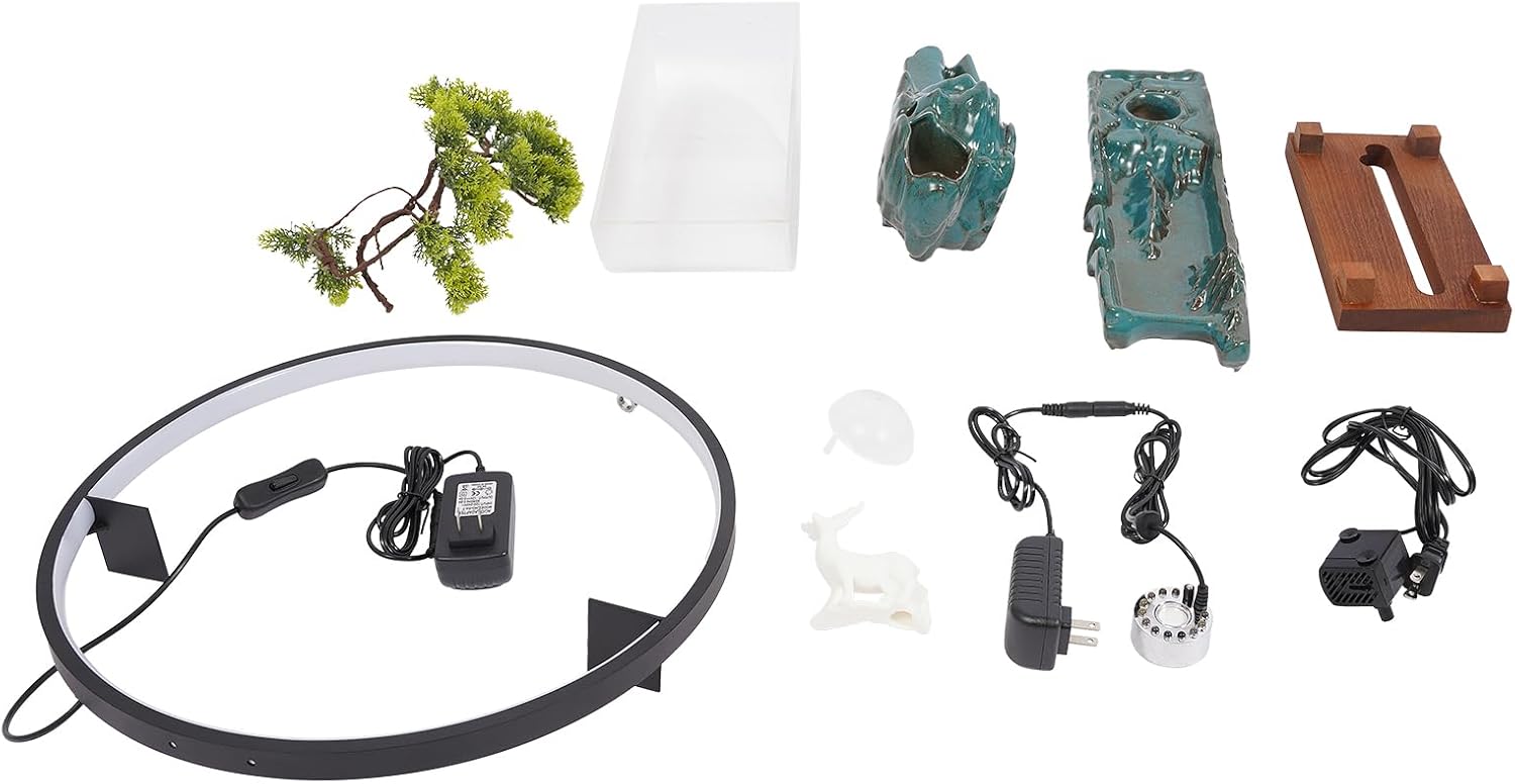 Indoor Ceramic Water Fountain with Mist LED Light and Atomization Effect