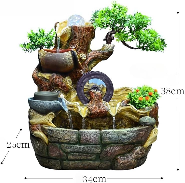 1495 Indoor Tabletop Fountain with 4-Tier Waterfall and 10 Natural Crystals
